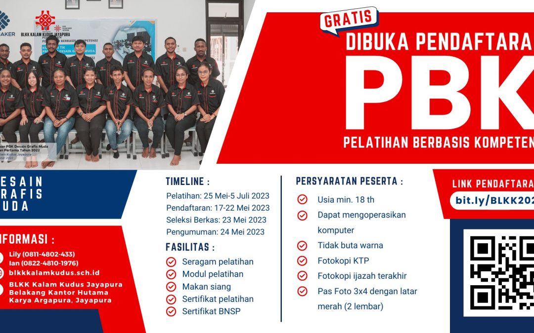 Dibuka Pendaftaran Pelatihan Berbasis Kompetensi (PBK) Desain Grafis Muda BLKK Kalam Kudus Jayapura Tahun 2023